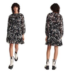 The Kooples Paris Black Short Floral Print Dress with Gathers Women’s Size 0